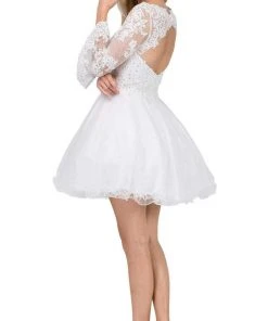 Dancing Queen - 3015 Beaded Lace Long Sleeve A-line Homecoming Dress 19 Dancing Queen - 3015 Beaded Lace Long Sleeve A-line Homecoming Dress