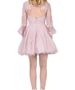 Dancing Queen - 3015 Beaded Lace Long Sleeve A-line Homecoming Dress 17 Dancing Queen - 3015 Beaded Lace Long Sleeve A-line Homecoming Dress