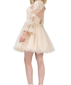 Dancing Queen - 3015 Beaded Lace Long Sleeve A-line Homecoming Dress 14 Dancing Queen - 3015 Beaded Lace Long Sleeve A-line Homecoming Dress