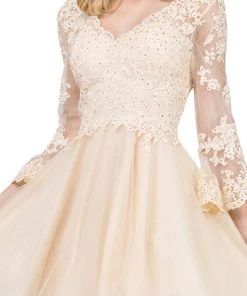 Dancing Queen - 3015 Beaded Lace Long Sleeve A-line Homecoming Dress 13 Dancing Queen - 3015 Beaded Lace Long Sleeve A-line Homecoming Dress