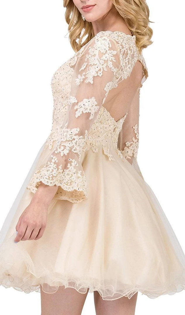 Dancing Queen - 3015 Beaded Lace Long Sleeve A-line Homecoming Dress 6 Dancing Queen - 3015 Beaded Lace Long Sleeve A-line Homecoming Dress