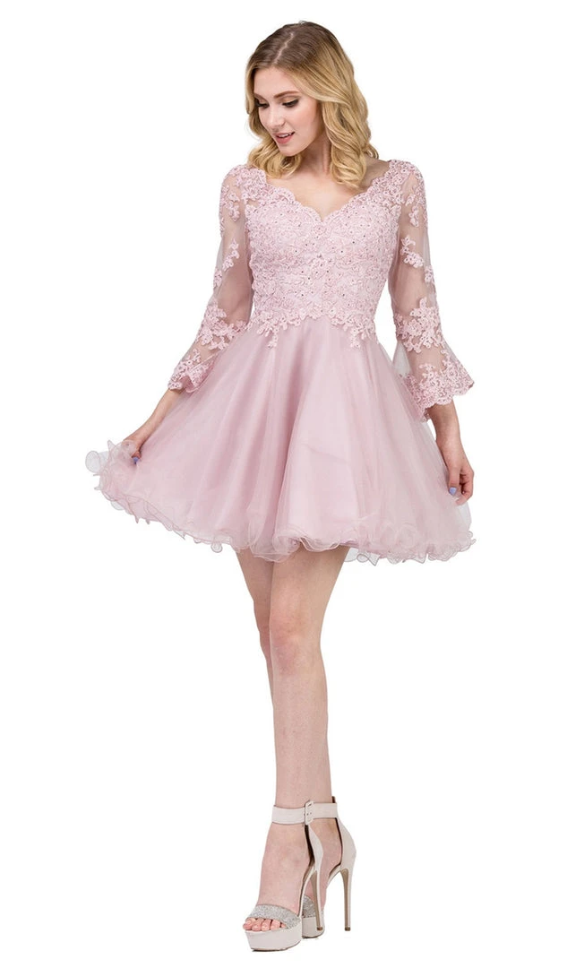 Dancing Queen - 3015 Beaded Lace Long Sleeve A-line Homecoming Dress 7 Dancing Queen - 3015 Beaded Lace Long Sleeve A-line Homecoming Dress