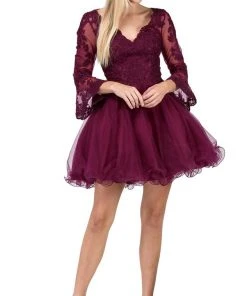 Dancing Queen - 3015 Beaded Lace Long Sleeve A-line Homecoming Dress 21 Dancing Queen - 3015 Beaded Lace Long Sleeve A-line Homecoming Dress