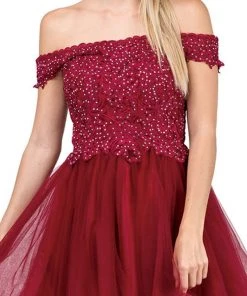 Dancing Queen - 3018 Embellished Off-Shoulder A-line Homecoming Dress