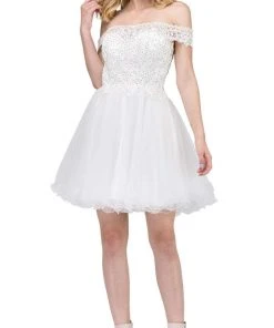 Dancing Queen - 3018 Embellished Off-Shoulder A-line Homecoming Dress 20 Dancing Queen - 3018 Embellished Off-Shoulder A-line Homecoming Dress