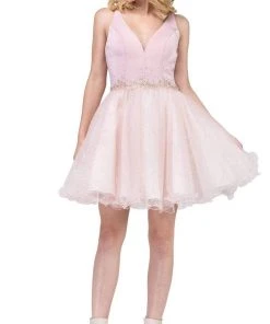 Dancing Queen - 3019 Crystal Beaded Lace A-line Homecoming Dress Plus Size Dresses