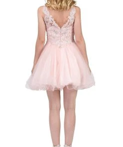 Dancing Queen - 3022 Embroidered V Neck Homecoming Dress