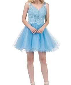 Dancing Queen - 3022 Embroidered V Neck Homecoming Dress