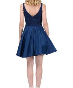 Dancing Queen - 3036 Sleeveless Beaded Lace V-neck Homecoming Dress Cocktail Dresses