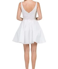 Dancing Queen - 3036 Sleeveless Beaded Lace V-neck Homecoming Dress Cocktail Dresses