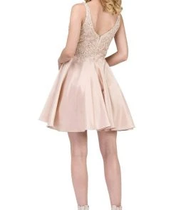 Dancing Queen - 3036 Sleeveless Beaded Lace V-neck Homecoming Dress Cocktail Dresses