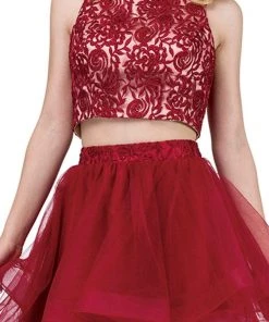 Dancing Queen - 3042 Two Piece Floral Embroidered Homecoming Dress Prom Dresses