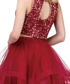 Dancing Queen - 3042 Two Piece Floral Embroidered Homecoming Dress Prom Dresses