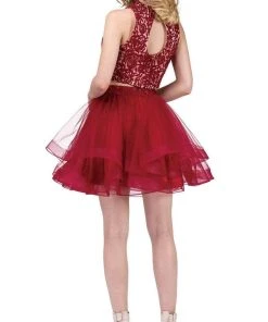 Dancing Queen - 3042 Two Piece Floral Embroidered Homecoming Dress Prom Dresses