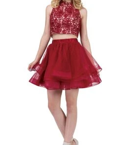 Dancing Queen - 3042 Two Piece Floral Embroidered Homecoming Dress Prom Dresses