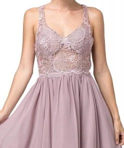 Cocktail Dresses Dancing Queen - 3044 Lace Embroidered V-neck A-line Dress