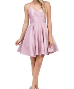 Cocktail Dresses Dancing Queen - 3059 Sleek Pleated Surplice Homecoming Dress