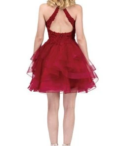 Prom Dresses Dancing Queen - 3078 Halter Lace Top And Tulle Skirt Cocktail Dress