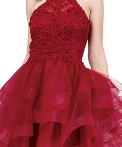 Prom Dresses Dancing Queen - 3078 Halter Lace Top And Tulle Skirt Cocktail Dress