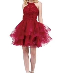 Prom Dresses Dancing Queen - 3078 Halter Lace Top And Tulle Skirt Cocktail Dress
