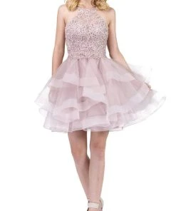 Prom Dresses Dancing Queen - 3078 Halter Lace Top And Tulle Skirt Cocktail Dress