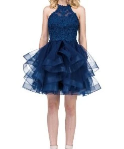 Prom Dresses Dancing Queen - 3078 Halter Lace Top And Tulle Skirt Cocktail Dress