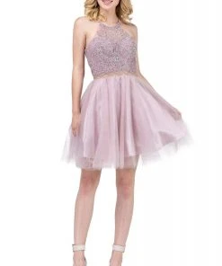 Dancing Queen - 3087 Embellished Halter A-Line Cocktail Dress