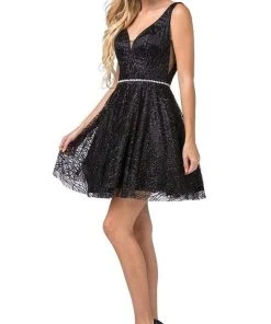 Cocktail Dresses Dancing Queen - 3103 Glitter Mesh Fit And Flare Cocktail Dress