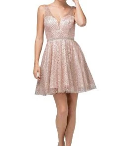 Cocktail Dresses Dancing Queen - 3126 Embellished Deep V-neck A-line Dress