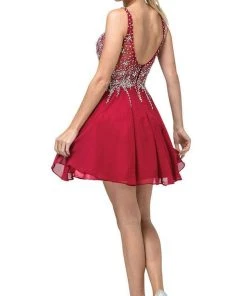 Dancing Queen - 3129 Embellished V-Neck A-Line Cocktail Dress Cocktail Dresses