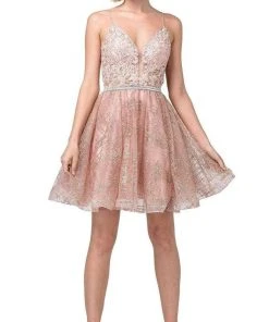 Dancing Queen - 3152 Embroidered Deep V-neck A-line Dress Cocktail Dresses