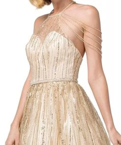 Dancing Queen - 3174 Embellished Halter Neck A-line Dress Cocktail Dresses