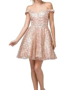 Dancing Queen - 3184 Embellished Plunging Off-Shoulder A-line Dress