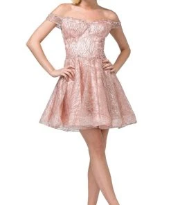 Cocktail Dresses Dancing Queen - 3199 Embellished Off-Shoulder A-line Dress