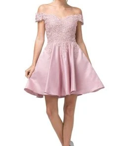 Dancing Queen - 3213 Off Shoulder Lace And Satin Cocktail Dress Cocktail Dresses 11 Dancing Queen - 3213 Off Shoulder Lace And Satin Cocktail Dress Cocktail Dresses
