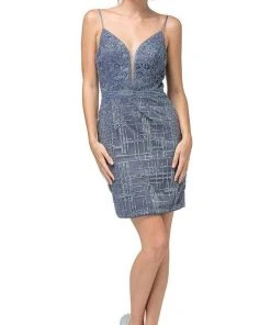 Cocktail Dresses Dancing Queen - 3216 Glitter Plunging V-Neck Cocktail Dress