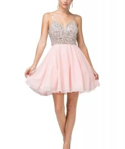 Cocktail Dresses Dancing Queen - 3226 Embellished Plunging V-Neck A-Line Dress
