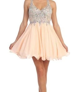 Dancing Queen 8997 Crystal Beaded V-Neck Chiffon A-Line Dress - 1 Pc Black In Size 3XL Available Cocktail Dresses