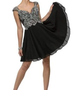 Dancing Queen - 9160 Cap Sleeve Adorned Sweetheart A-Line Cocktail Dress Cocktail Dresses