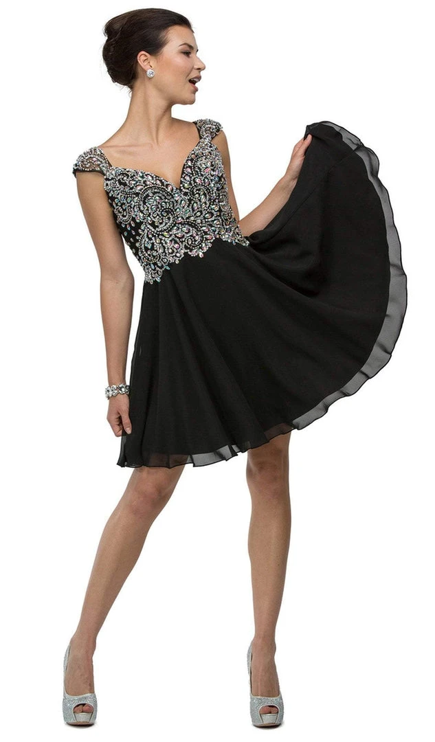 Dancing Queen - 9160 Cap Sleeve Adorned Sweetheart A-Line Cocktail Dress Cocktail Dresses 3 Dancing Queen - 9160 Cap Sleeve Adorned Sweetheart A-Line Cocktail Dress Cocktail Dresses