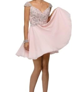 Dancing Queen - 9160 Cap Sleeve Adorned Sweetheart A-Line Cocktail Dress Cocktail Dresses 14 Dancing Queen - 9160 Cap Sleeve Adorned Sweetheart A-Line Cocktail Dress Cocktail Dresses