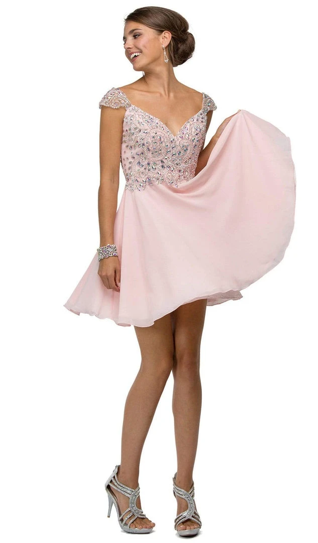 Dancing Queen - 9160 Cap Sleeve Adorned Sweetheart A-Line Cocktail Dress Cocktail Dresses 5 Dancing Queen - 9160 Cap Sleeve Adorned Sweetheart A-Line Cocktail Dress Cocktail Dresses