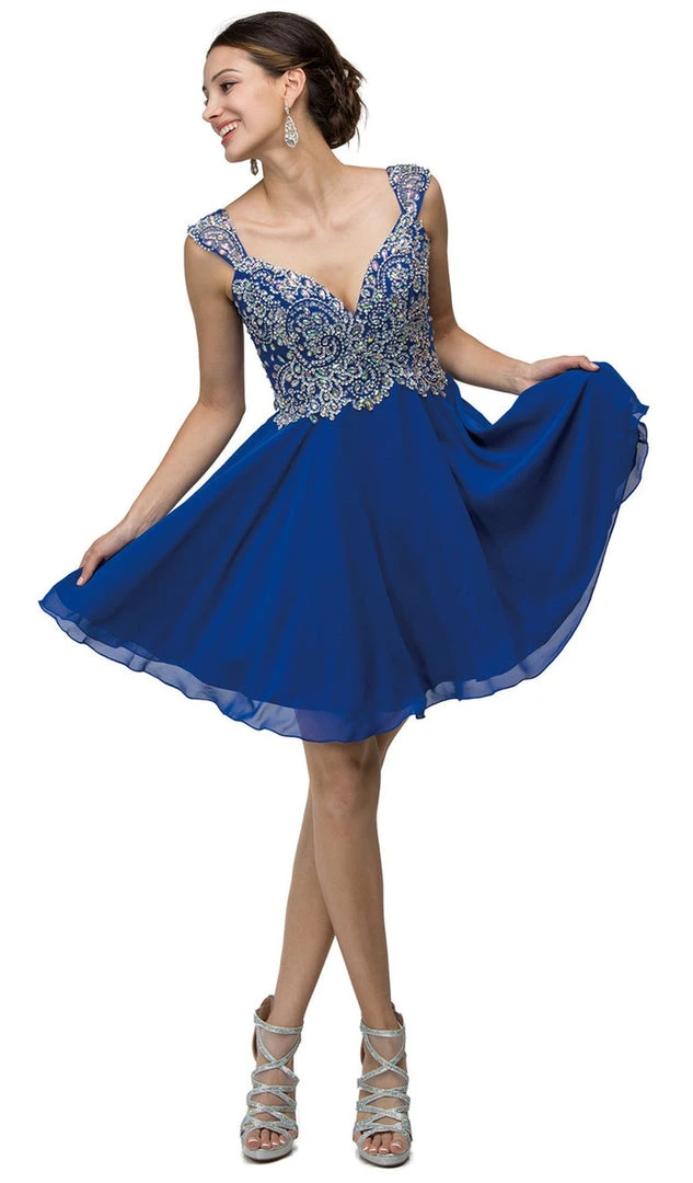 Dancing Queen - 9160 Cap Sleeve Adorned Sweetheart A-Line Cocktail Dress Cocktail Dresses 8 Dancing Queen - 9160 Cap Sleeve Adorned Sweetheart A-Line Cocktail Dress Cocktail Dresses