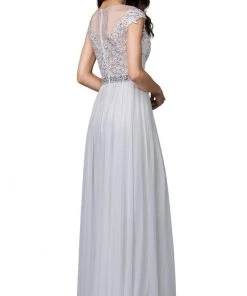 Formal Gowns Dancing Queen - 9400 Illusion Neckline Beaded Belt A-Line Dress