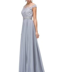 Formal Gowns Dancing Queen - 9400 Illusion Neckline Beaded Belt A-Line Dress
