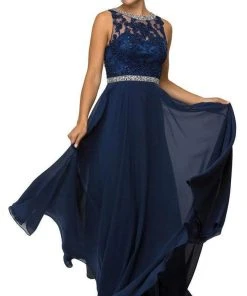 Formal Gowns Dancing Queen 9458 Beaded Illusion Lace Applique A-Line Dress - 1 Pc Dusty Lilac In Size XS Available