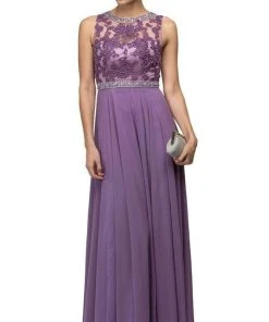 Formal Gowns Dancing Queen 9458 Beaded Illusion Lace Applique A-Line Dress - 1 Pc Dusty Lilac In Size XS Available