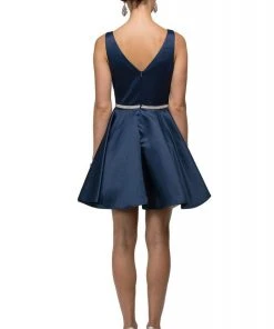 Dancing Queen - 9504 Jeweled Waistband Sweetheart Neck Satin A-line Cocktail Dress - 1 Pc Navy In Size L Available 8 Dancing Queen - 9504 Jeweled Waistband Sweetheart Neck Satin A-line Cocktail Dress - 1 Pc Navy In Size L Available