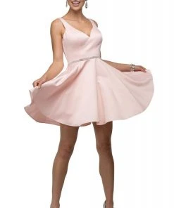 Dancing Queen - 9504 Jeweled Waistband Sweetheart Neck Satin A-line Cocktail Dress - 1 Pc Navy In Size L Available 9 Dancing Queen - 9504 Jeweled Waistband Sweetheart Neck Satin A-line Cocktail Dress - 1 Pc Navy In Size L Available