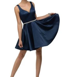 Cocktail Dresses Dancing Queen - 9504 Sleeveless Sweetheart Satin Bejeweled Cocktail Dress